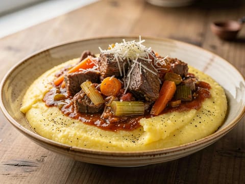 Polenta e Spezzatino (Polenta mit Rinderschmortopf)
