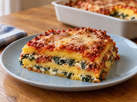 Gluteeniton polenta-lasagne pinaatilla ja ricottalla Gluteeniton polenta-lasagne pinaatilla ja ricottalla