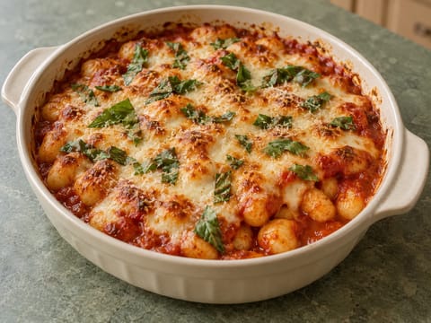 Gnocchi alla Sorrentina (überbackene Gnocchi mit Tomate, Mozzarella und Basilikum)