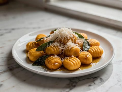 Gnocchi di Zucca (Gnocchi de dovleac cu unt și salvie) Gnocchi di Zucca (Gnocchi de dovleac cu unt și salvie)