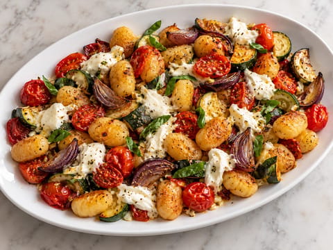 Gnocchi in teglia con pomodori, mozzarella e basilico Gnocchi in teglia con pomodori, mozzarella e basilico