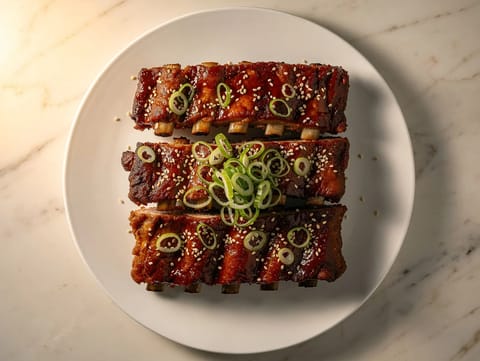 Koreanisch-amerikanische Schweinerippchen mit Gochujang-Glasur