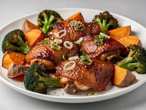 Pollo asado al gochujang en bandeja
