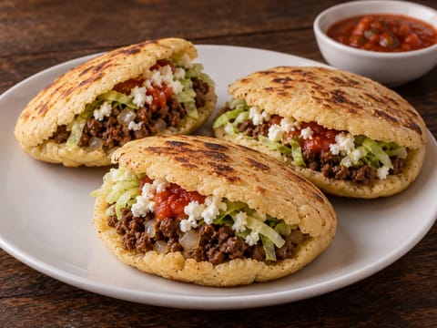 Gorditas (Masa-Mais-Taschen, gefüllt mit Rinderhackfleisch) Gorditas (Masa-Mais-Taschen, gefüllt mit Rinderhackfleisch)