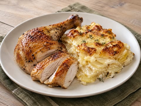 Gratin Dauphinois med stekt kylling
