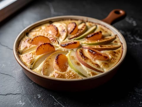 Gratin de Fruits (gratin cald de fructe cu cremă de vanilie)