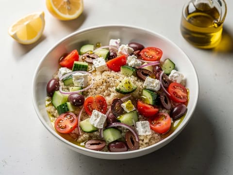 Moderní řecká quinoa miska Moderní řecká quinoa miska