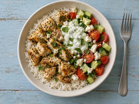 Bowl grec au poulet et au citron
