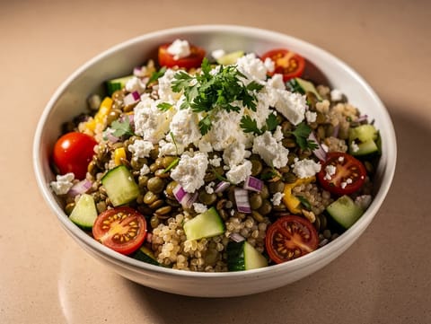Bowl grec aux lentilles et céréales Bowl grec aux lentilles et céréales