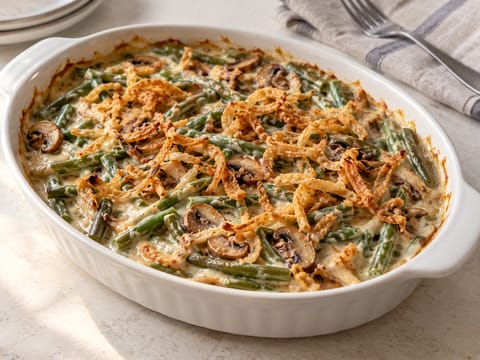 Green Bean Casserole with Creamy Mushroom Sauce and Fried Onions Green Bean Casserole with Creamy Mushroom Sauce and Fried Onions