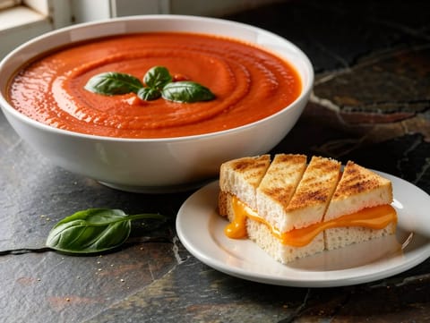 Grilled-Cheese-Sandwich mit Tomatensuppe