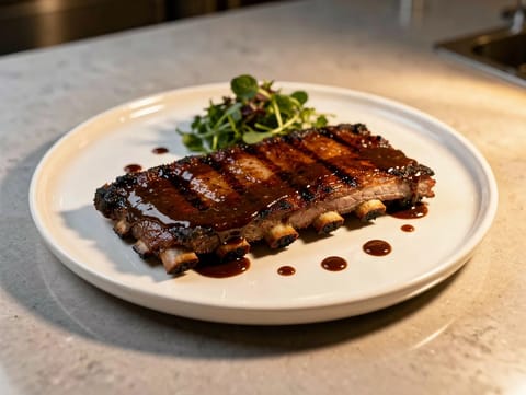 Grillade revbensspjäll med bourbon-BBQ-sås