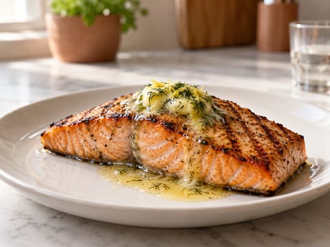 Salmão Grelhado com Manteiga de Limão e Endro