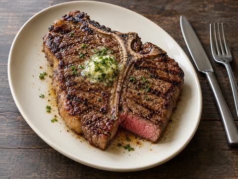 Grilled T-Bone Steak with Herb Butter