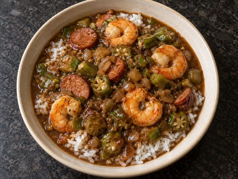 Gumbo (ensopado do sul com camarões e andouille) Gumbo (ensopado do sul com camarões e andouille)