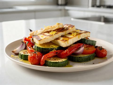 Halloumi und geröstetes Gemüse vom Blech Halloumi und geröstetes Gemüse vom Blech