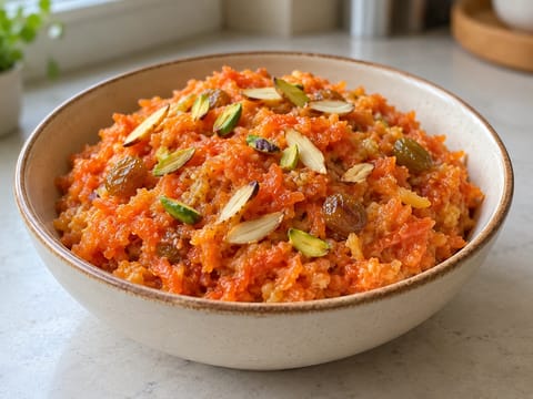 Gajar ka Halwa (mrkvová halwa s mlékem a ghí) Gajar ka Halwa (mrkvová halwa s mlékem a ghí)