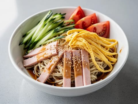 Hiyashi Chuka (hideg ramen szója- és ecetes öntettel)