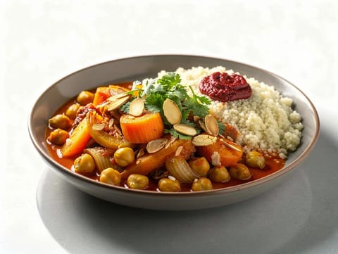 Tagine med morot och kikärter med couscous och harissa