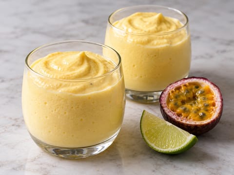 Passionsfrugtmousse med flødeskum og lime Passionsfrugtmousse med flødeskum og lime