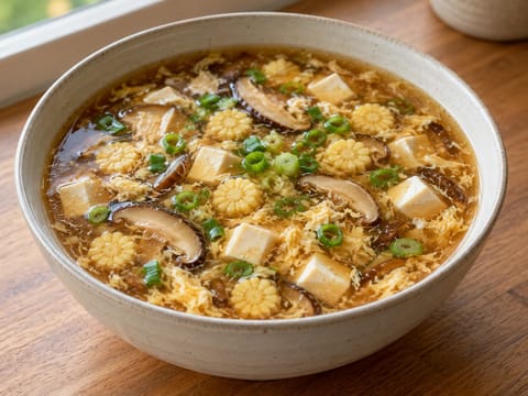 Hot and Sour Soup (κινέζικη σούπα με τόφου και σιιτάκε) Hot and Sour Soup (κινέζικη σούπα με τόφου και σιιτάκε)