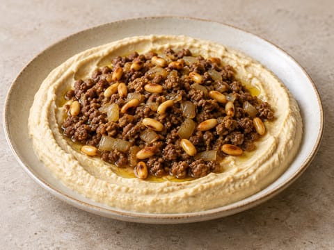 Hummus Lahmeh (hummus med krydret hakket lam) Hummus Lahmeh (hummus med krydret hakket lam)