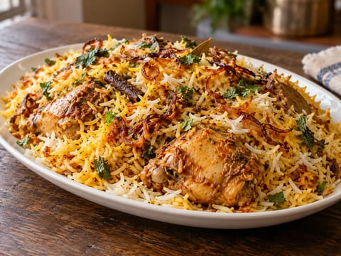 Hyderabadi Dum Biryani con zafferano e acqua di rose Hyderabadi Dum Biryani con zafferano e acqua di rose