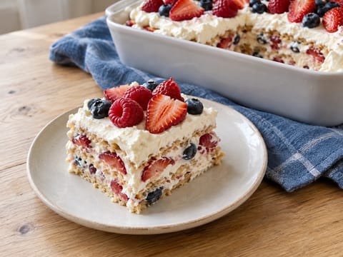 Icebox Cake με σαντιγί και μούρα
