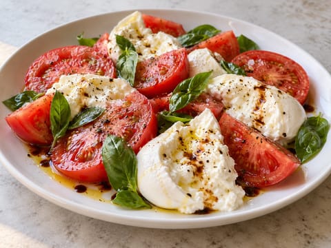 Insalata Caprese con Burrata (salată cu roșii și burrata) Insalata Caprese con Burrata (salată cu roșii și burrata)