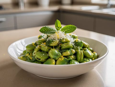 Salát z bobů, pecorina a máty (Insalata di Fave e Pecorino)