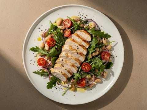 Italienischer Protein-Salat mit Hähnchen, Cannellini-Bohnen und Rucola Italienischer Protein-Salat mit Hähnchen, Cannellini-Bohnen und Rucola