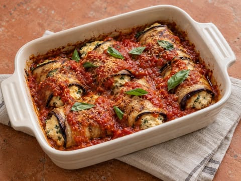 Involtini di Melanzane (Auberginerolletjes met ricotta en tomatensaus)