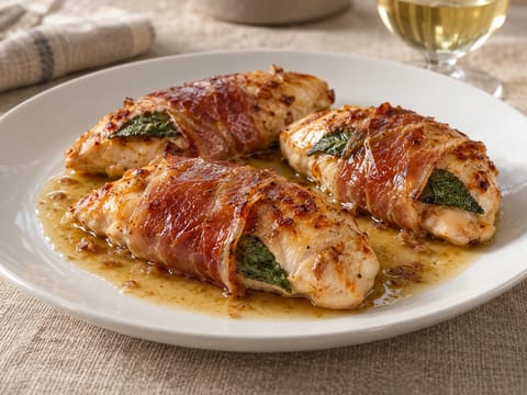 Involtini di Pollo con Prosciutto e Salvia (Hähnchen mit Prosciutto und Salbei umwickelt) Involtini di Pollo con Prosciutto e Salvia (Hähnchen mit Prosciutto und Salbei umwickelt)