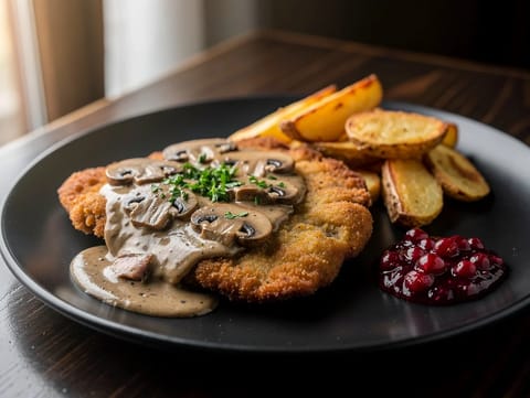 Jägerschnitzel (schabowy z sosem pieczarkowym)