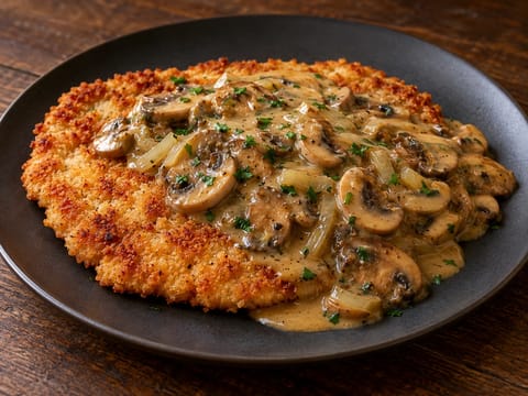 Jägerschnitzel (sertésszelet gombás mártással) Jägerschnitzel (sertésszelet gombás mártással)