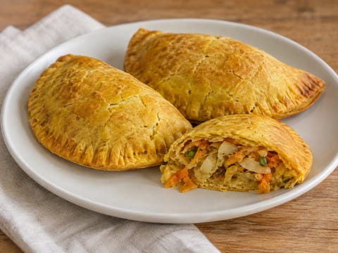 Jamaikanische Gemüse-Patties (Kurkuma-Teig)