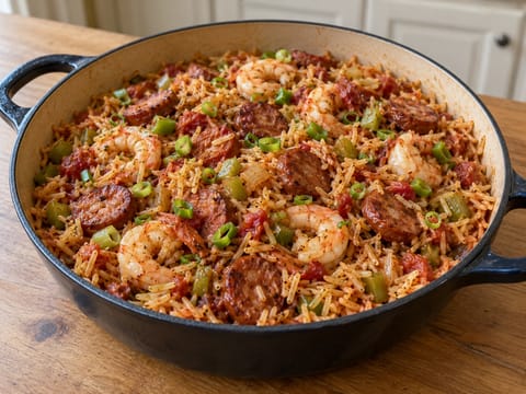 Andouille sosisli ve karidesli jambalaya Andouille sosisli ve karidesli jambalaya