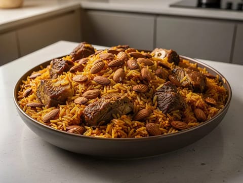 Jordanian Zarb (miel gătit lent și orez condimentat)
