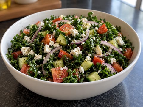 Salată grecească cu kale și feta Salată grecească cu kale și feta