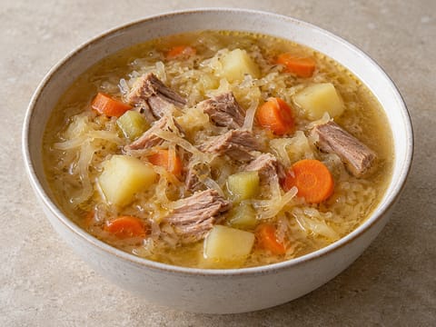 Kapuśniak (polnische Sauerkrautsuppe mit Schweinerippchen)