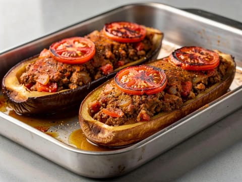 Karniyarik (vinete umplute cu carne tocată de vită) Karniyarik (vinete umplute cu carne tocată de vită)