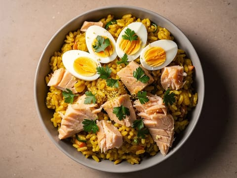 Kedgeree (riz au curry avec haddock fumé et œufs)