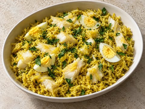 Kedgeree (currys rizs füstölt foltos tőkehallal és tojással) Kedgeree (currys rizs füstölt foltos tőkehallal és tojással)
