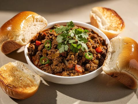 Keema Pav (kryddad lammfärs med brödfrallor) Keema Pav (kryddad lammfärs med brödfrallor)