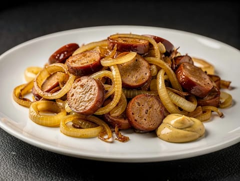 Kiełbasa z Cebulką (In de pan gebakken worst met ui)