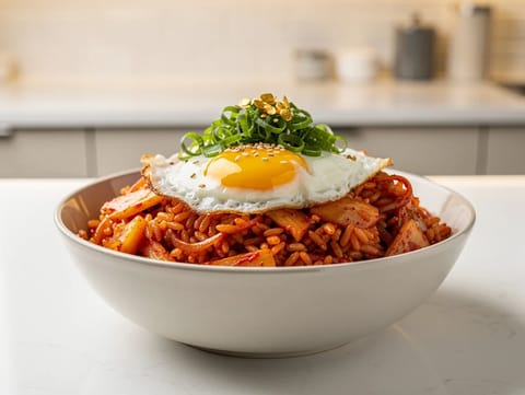 Bowl moderna di riso fritto al kimchi