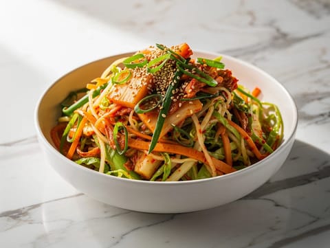 Ensalada de col con kimchi moderna