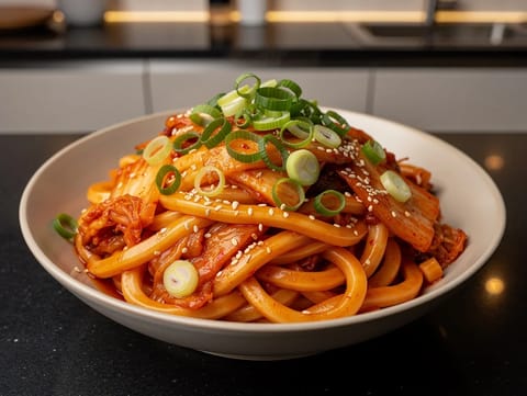 Kimchi Udon Stir-Fry (Fusión moderna) Kimchi Udon Stir-Fry (Fusión moderna)