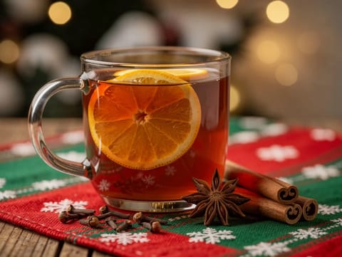 Kinderpunsch (Non-Alcoholic Mulled Apple Punch with Orange and Spices)