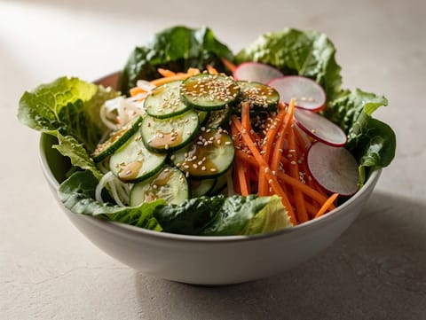 Koreansk salatbowl med sesamdressing